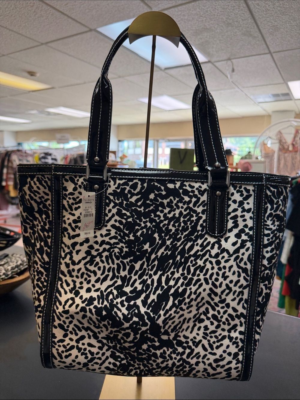 Talbots Black and White Animal Print Tote